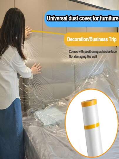 1 rolka uniwersalnej, jednorazowej taśmy maskującej, przezroczysta folia ochronna do lakieru, dekoracyjna folia maskująca – wodoodporna i bezwonna, przezroczysta folia PE, ochrona mebli podczas czyszczenia, do podróży, malowania samochodów, ochrona łóżek i sof – idealna do remontów i dekoracji domu