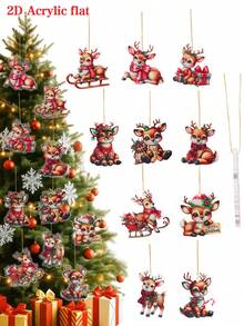 10Pcs Christmas Elk Acrylic Pendant, Merry Christmas Hanging Ornament Christmas Tree Decoration Pendant, Xmas Decor, Christmas Decorations For Home, Christmas Party Favors, Xmas Party Supplies, Wall Decor, Door Decor, Room Decor, Window Decor, Winter Decorations, Ideal Christmas Gifts, New Year Party Decor