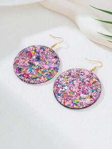 1 Cặp bông tai hình tròn nhiều màu lấp lánh hình học cổ điển dành cho nữ, phụ kiện đa năng cho kỳ nghỉ, tiệc tùng, quà tặng - Màu tím hoa cà - Xem 2