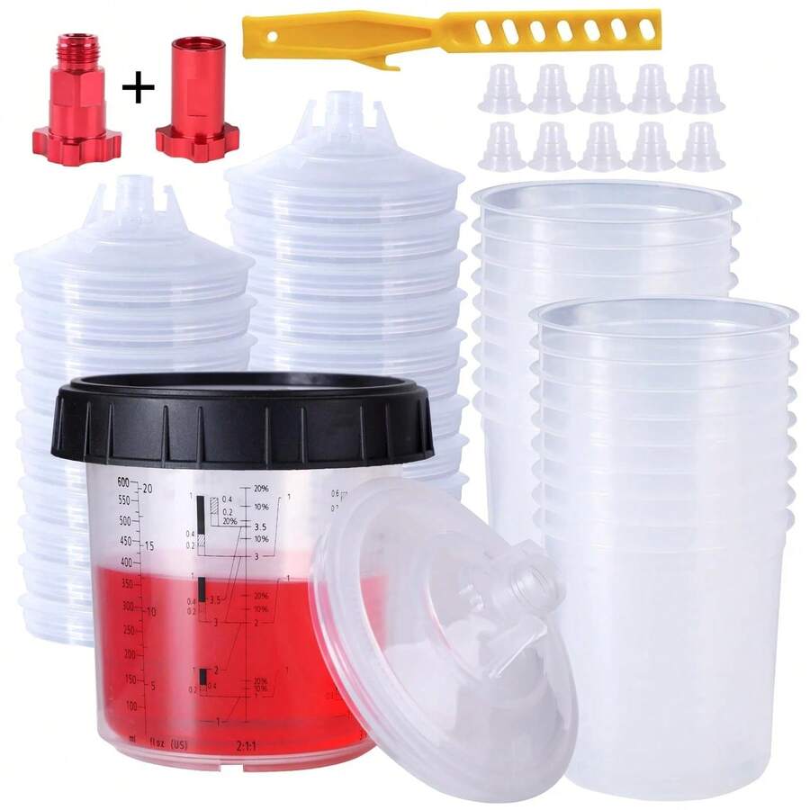 Single-Use Spray Gun Canister Set - 600ML Inner Container Replaceable Spray Gun Canister For Car Sheet Metal, No-Wash Paint Cup, Inner And Outer Cups, 50 Sets In A Combination Pack - Single-use Spray Gun With Integrated Inner and Outer Cups - View 1