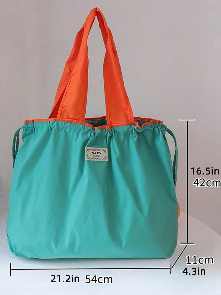 1pc Large Capacity Reusable Drawstring Gym Bag Handbag, Reusable Grocery Bag Foldable Shopping Bag With Pocket Extra Wide Handle Portable Durable, Portable Foldable Machine Washable Shopping Bag, Solid Color Lightweight Women's Tote Shoulder Bags Grocery Bag - Multicolor - View 9