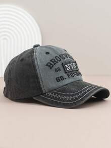 1pc Vintage Distressed English Embroidery Baseball Cap, Unisex Sunshade Visor Hat, Fashionable Outdoor Snapback