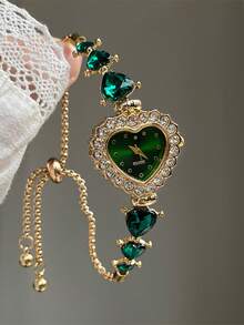 1 件可爱糖果色水钻装饰心形表盘可调节钢带石英表，适合青少年和学生，非常适合生日、感恩节、万圣节礼物 - 彩色 - 查看 3