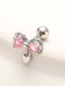 1pc Pink Series Bow & Flower Zirconia Encrusted Super Shiny 316 Titanium Steel Ear Cartilage Piercing Jewelry, Suitable For Gifts/Holidays - Multicolor - View 8