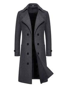 Abrigo largo para hombre de gabardina, abrigos para hombre en colores caqui negro gris con doble fil a de botones, elegante y formal para ocasiones especiales - Gris Oscuro - Ver 4