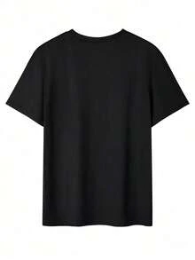 Camiseta casual de manga corta con cuello redondo y estampado de letras para hombre, verano en tela poliester semitransparente ligera - Negro - Ver 3