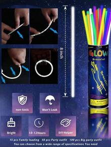 20/50/100 قطعة عصا إضاءة متعددة الألوان، ديكورات عصا إضاءة، إضاءة مستمرة لمدة 8~12 ساعة، تضيء في الظلام، تضيء الحفلات، أساور، قلادات، نيون، حفلات الزفاف، عصا إضاءة ذات ألوان أكثر إشراقًا، مناسبة للحفلات والبارات والنوادي الليلية وحفلات الإضاءة