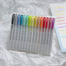 15 Color Fluorescent Pen Set Soft Water Double Headed Mark Pen Marking Note Number Pen Drawing Notebook Diary Student Stationery Office Supplies(Random Style)