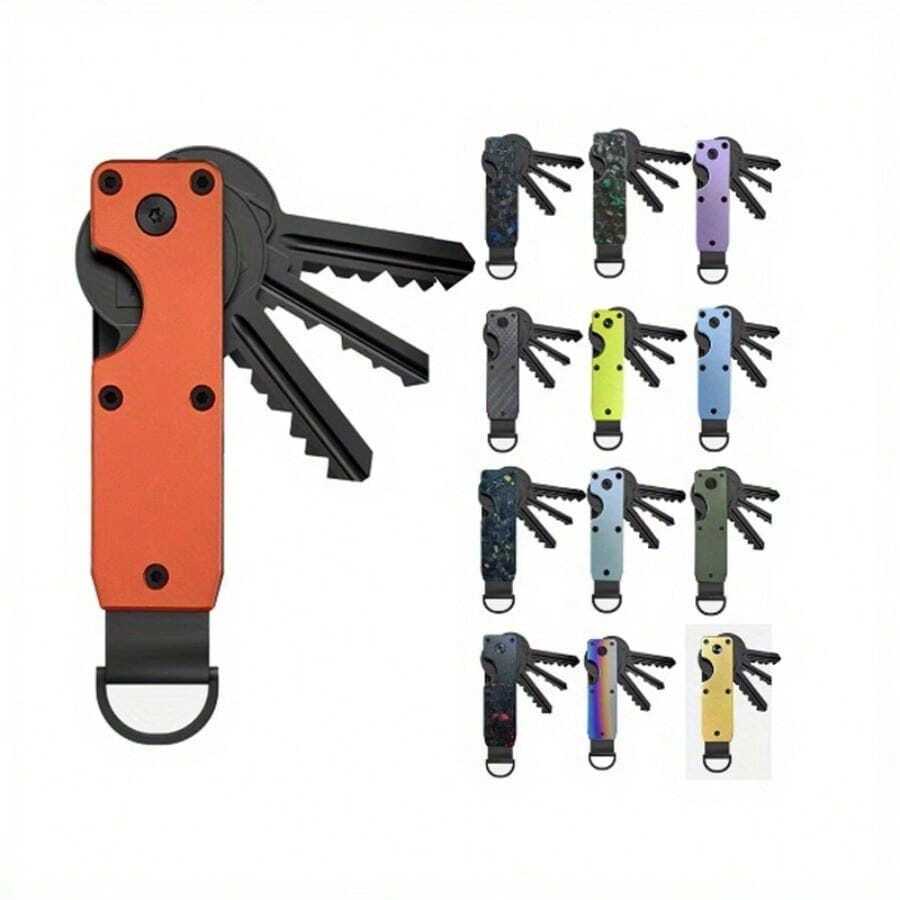 Smooth Aluminum Key Organizer - Compact Metal Keychain | Simple, Lightweight, Portable, With Safety Twist Lock | Scratch-Resistant, Ideal Gift For Men And Women, Cute Keychain - 黑色 - 查看 1