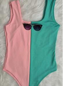 KIT OF 2 PLUS SIZE BODYSUITS IN SUPLEX MESH FOR WOMEN'S FASHION - 淺綠色/淡粉紅色 - 查看 2