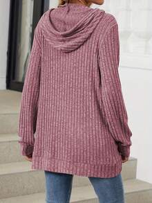 Women's Fall Casual Hoodies Solid Color Ribbed Long Sleeve Loose Sweatshirt Streetwear