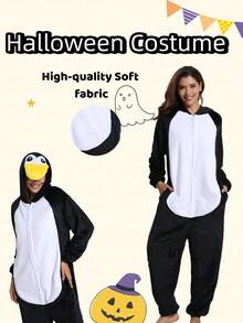 Unisex Adult Animal One - Piece Pajamas,3D Tail & Hood Design, Men & Women Halloween Cosplay Costume / Fall & Winter Homewear / Sleepwear - 黑色 - 查看 3