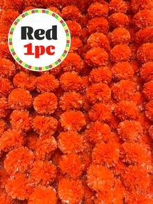 1 pieza/2 piezas/3 piezas/4 piezas Guirnalda de caléndula para decoración, 5 pies de largos hilos rojos artificiales de flores de caléndula para decoración del hogar para Diwali, Pooja, Día de los Muertos, bodas y eventos navideños