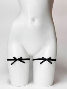 2PCS/1PC Women Bow Leg Ring Elastic Thigh Garter Belt Sexy Underwear Accessories, Rave - Black - View 5