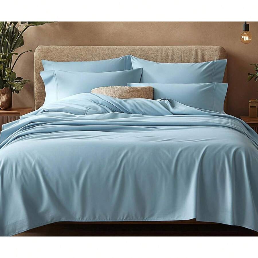 Almaya: Juego de Sábanas de Microfibra Suave de Lujo con Doble Cepillado / 1800 Hilos de Alta Calidad y Bolsillo Lateral para Accesorios (Azul Cielo, King Size) - Pistacho - Ver 1