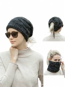 1 件女士保暖针织帽，带保暖内衬，适合秋冬季日常穿着