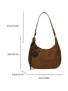 1 pièce Nouveau sac de mode décontracté de design de niche pour femmes, sac sous le bras rétro en forme de croissant, sac bandoulière polyvalent, en matériau PU, avec sangle réglable, convient pour un usage quotidien, les courses, les déplacements, le travail, l'université - Tabac - Voir 5