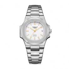 LONGLUX 1 件男士自动机械日历日期不锈钢表带蝴蝶扣腕表，时尚手表 - 銀色 - 查看 7