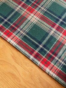 1 szt. bieżnik na stół w zieloną kratę "Wesołych Świąt", w starodawną zieloną kratę, gruba szczotkowana tkanina, nadaje się do kredensu, szafki, nadaje się do prania, do wystroju kuchni, jadalni, salonu, na imprezy, Boże Narodzenie, Nowy Rok