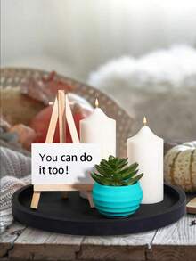 1 szt. Nowoczesna, czarna, okrągła taca ze świecznikiem – wystrój rustykalny, odpowiednia do domu, kuchni i łazienki – idealna do kawy, herbaty lub eksponowania przedmiotów, klasyczna struktura, idealna taca świąteczna