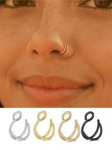 3Pcs/1Pc Women Fake Nose Ring Faux Piercing Jewelry 8Mm Fake Nose Ring Hoop For Faux Lip Nose Ring Set Fake Lip Ring Lip Nail New Daily Party