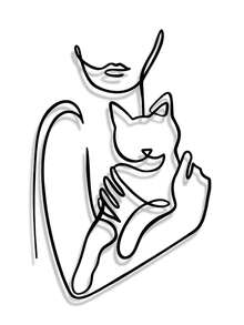 1 szt. Elegancka, kuta, żelazna dekoracja ścienna z kotem – minimalistyczny rysunek liniowy kobiety trzymającej kociaka, czarny metalowy element wystroju salonu/sypialni/biura/kuchni, idealny prezent dla miłośników kotów i zwierząt, 2D płaski wystrój pokoju