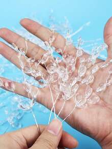 5/10/20/50件装人造花束，带亚克力珠吊坠水晶花茎枝条串珠新娘花束装饰，婚礼DIY工艺品装饰 - 白色 - 查看 10