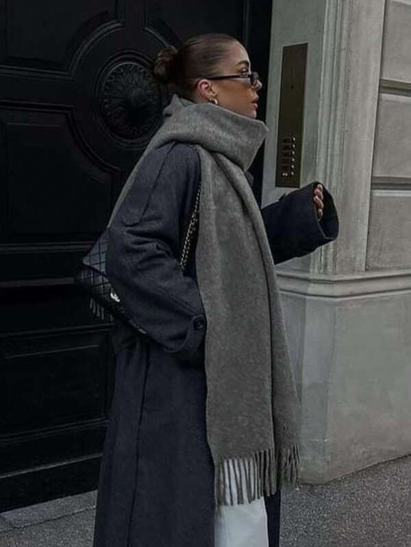 1pc Women Simple Solid Color Regular Style Faux Cashmere Scarf, Suitable For Transitional Season, Daily Wear, Windproof And Warm Winter Fall