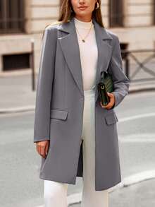Women's Spring Fall Long Blazer Jackets Long Sleeve Lapel Pockets Loose Fit Work Casual Blazers Outerwear Western Outfits For Women - 灰色 - 查看 3