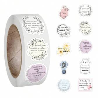 500PCS Bible Verse Stickers Roll Vinyl Aesthetics Stickers Scrapbooking, Diary, Bumper, Skateboard, Water Bottle, Cartoon, Hard Hat, Car Stickers