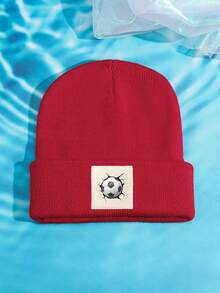 1pc Outdoor Casual Warm & Soft Stretchy Football Pattern Knit Beanie Hat, Suitable For Daily Wear, Great Gift Fall - A - View 10