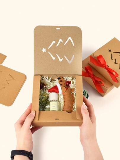 1/2/5/10/20个装圣诞树镂空牛皮纸礼盒，蝴蝶结礼盒，适用于节日、生日、派对、礼品袋，是礼品和装饰的完美之选，可用于圣诞礼物包装、圣诞装饰、家庭聚会、生日派对、圣诞节、圣诞装饰、圣诞睡衣、圣诞礼物、圣诞装饰