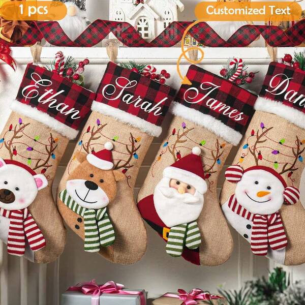 1pc Personalized Christmas Socks, Customized Knitted Family Socks, 2025 Holiday Socks With Name, Family Christmas Stockings. Family Gift, Children's Gift, Women's Gift, Christmas Stockings, Christmas Gifts, Multifunctional, Durable, Decorative, Reusable, Elegant, Fashionable, High-Quality, Vibrant Colors, Modern, Customized, Personalized, Unique, Ideal Gift For Him