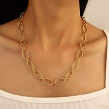 1pc 18K Gold Plated Copper Textured Bohemian Style Luxury Elegant Chain Necklace, Suitable For Women's Daily Wear, Holiday & Birthday Gift - Yellow Gold - View 2