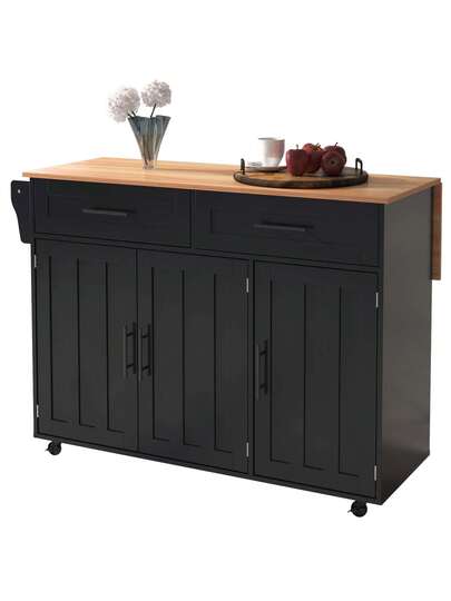 Kitchen Isl 129 71 91.5 Cm, Mobile Folding Tabletop, Drawers Storage Spaces, Trolley Metal Support Frame Height Adjustable Shelves, Kitchen, Dining Room view 9