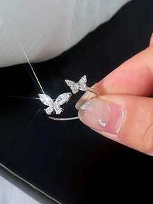 BALMORA 1 pezzo Anello regolabile in argento sterling 925 elegante, carino e brillante con due farfalle in zirconia, gioiello da donna per uso quotidiano, amicizia, compleanno e feste