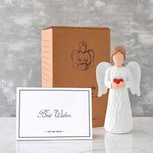 Angel Gifts For Women, Sympathy Gift Angel Statues And Figurines, Resin Guardian Angel Statue, Holding A Heart Remembrance Angel, Hand-Painted Sculpture - 霧霾藍 - 查看 7