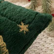 Merry Christmas  Christmas Tree Glitter Snowflake Pillow Covers Set Of 2 –20x20 Soft Faux Fuzzy Embroidered Pillow Cases Farmhouse Festive Christmas Holiday Dr Throw Cushions For Home Winter Dration - Green - View 5