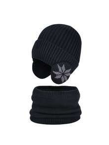 女士针织帽围巾套装（2件套），保暖内衬针织帽，户外骑行护耳头巾，冬季 - A - 查看 7