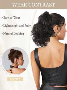 10 英寸马尾接发 - 夹式马尾接发，卷曲波浪马尾接发，女士合成爪夹马尾接发 - 彩色 - 查看 5