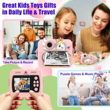 Aparat do natychmiastowych zdjęć dla dzieci z rolkami papieru i kolorowymi pisakami, zabawka w formie aparatu cyfrowego dla dzieci – kreatywne prezenty świąteczne i urodzinowe dla dziewczynek i chłopców, idealna zabawka podróżna do zabawy i nauki (nowy model)