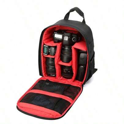 Waterproof Digital DSLR Photo Padded Backpack W/ Rain Cover Multi-Functional SLR Camera Soft Bag Video Case (Only Bag)