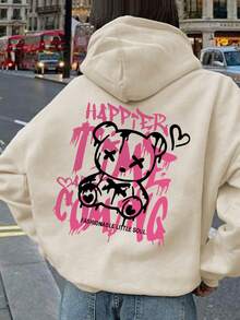 1pc Tween Girl Casual Printed Pullover Sweatshirt, Thermal Lined, Long Sleeve, Autumn/Winter - Apricot - View 7