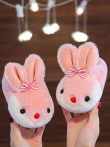 Pantuflas cálidas con diseño de dibujos animados para niñas y bebés en invierno, pantuflas de peluche lindas - Rosa - Ver 6