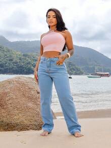 Calça Jeans Wide leg Clara Pantalona Confortável 100% Caimento Perfeito Casual