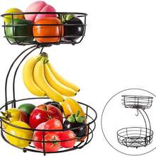 2-Tier Fruit Basket Bowl With Banana Hangers For Kitchen Counter, Fruits Stand Holder Organizer, Detachable Organizer For Vegetable And Fruit Bread Snack Produce Storag, Christmas, Festival, New Year's Gift - 黑色 - 查看 9