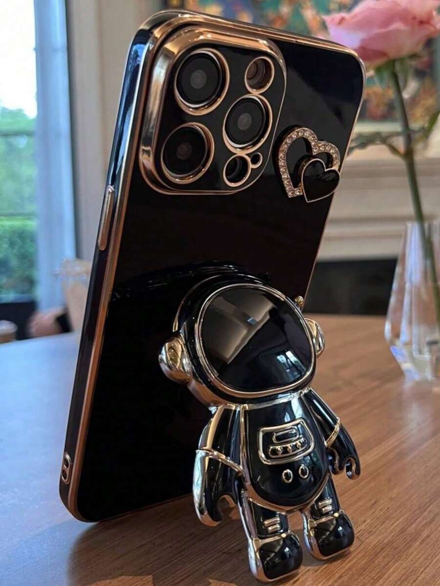 1pc Electroplated Bracket Phone Case, Shock-Proof Ultra-Thin Protective Cover With Hidden Stand, Camera Lens Protection, Compatible With IPhone7/8/11/12/13/14/15/X/XR/Xs/Plus/Pro/Pro Max/SE2/Mini Series, Phones