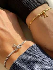 1pc Stainless Steel 26 Letter Charm Bracelet, Fashionable Infinity Circle Snake Bone Bracelet, Valentine's Day Gift