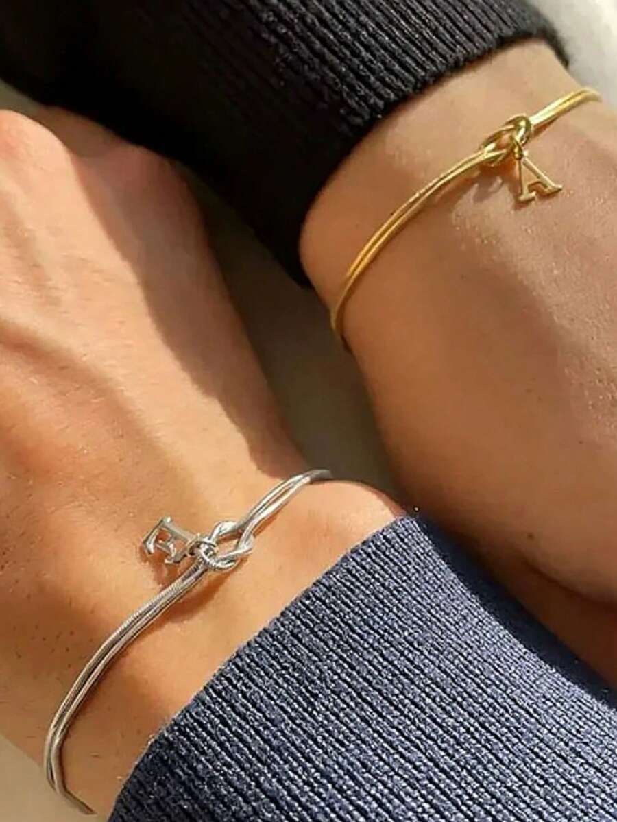 1pc Stainless Steel 26 Letter Charm Bracelet, Fashionable Infinity Circle Snake Bone Bracelet, Valentine's Day Gift