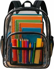 ¡RecomendadoMochila transparente, Mochila de PVC transparente para adultos, Niñas, Niños, Escuela, , Estadio, Trabajo, Viajes¡Top de Temporada - Negro - Ver 1